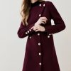 Best * Brand New Karen Millen Italian Wool Military Button Up Midi Coat Fig