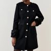 Online * Best Pirce Karen Millen Italian Virgin Wool Faux Fur Cuff Midi Coat Black