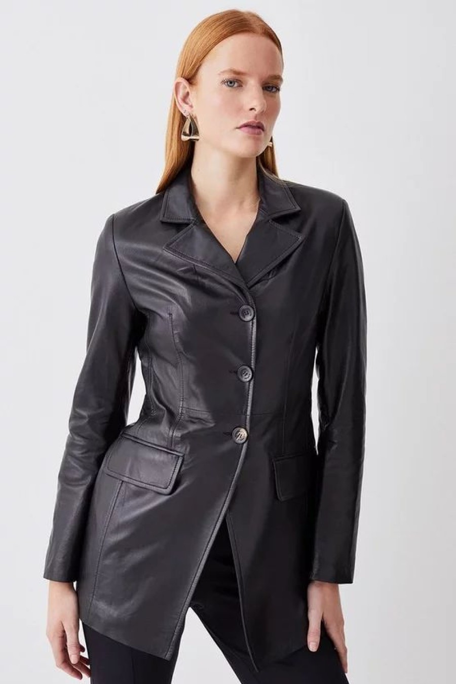 Hot * Brand New Karen Millen Leather Single Breasted Tailored Blazer