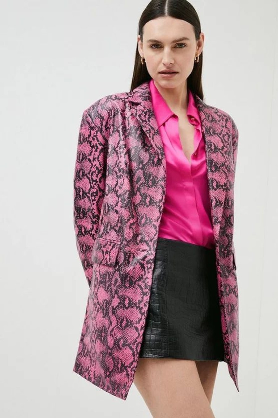 Clearance * Cheap Karen Millen Leather Print Relaxed Blazer Snake