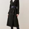 Wholesale * Deals Karen Millen Italian Virgin Wool Belted Military Coat Khaki