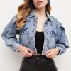 Best * Buy Karen Millen Denim Diamante Shoulder Detail Crop Jacket Indigo