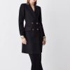 Clearance * Best Pirce Karen Millen Italian Virgin Wool Double Breasted Tailored Coat Black