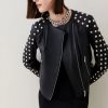 Best * New Karen Millen Leather Dome Stud & Quilted Detail Biker Jacket