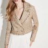 Online * Brand New Karen Millen Boucle Cropped Frayed Edge Jacket Gold