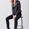 Online * Hot Sale Karen Millen Leather Patent Panel Detail Biker Jacket