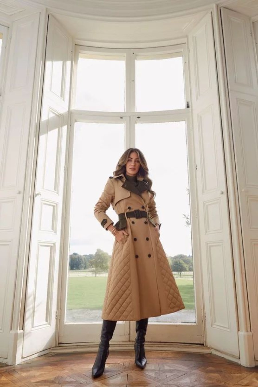 Clearance * Flash Sale Karen Millen Lydia Millen Cotton Heritage Tweed Mix Trench Coat Camel