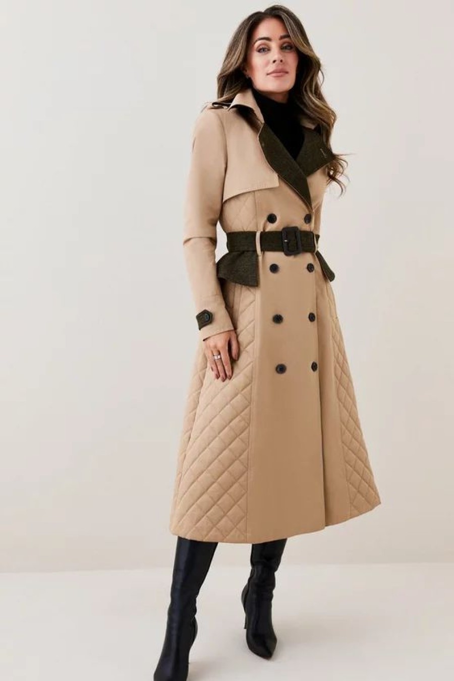 Clearance * Flash Sale Karen Millen Lydia Millen Cotton Heritage Tweed Mix Trench Coat Camel