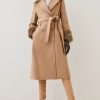 Wholesale * New Karen Millen Italian Virgin Wool Faux Fur Collar And Cuff Belted Wrap Coat Camel