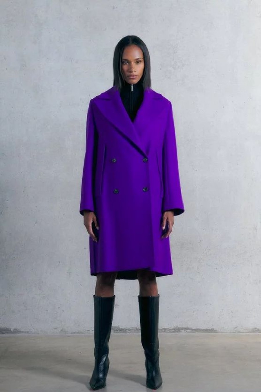 Clearance * Cheapest Karen Millen Petite Italian Virgin Wool Double Breasted Cape Over Coat Purple