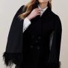 Best * Outlet Karen Millen Italian Virgin Wool Feather Hem Cape Coat Black