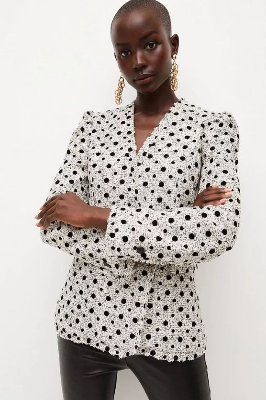 New * Brand New Karen Millen Polka Dot Boucle Jacket Mono