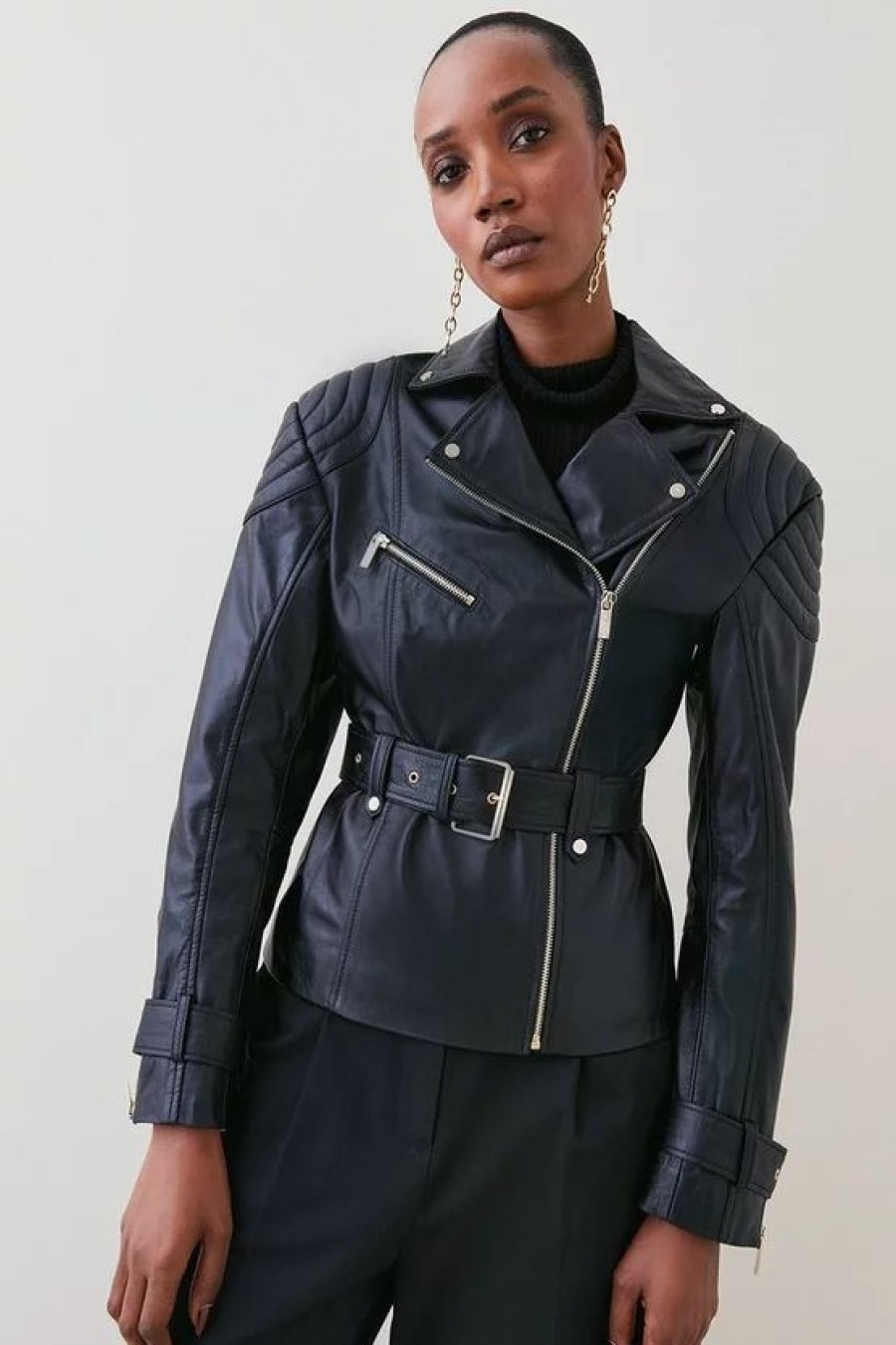 New * Brand New Karen Millen Leather Buckle Biker Jacket