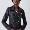 Clearance * Cheap Karen Millen Leather Military Zip Detail Biker Jacket