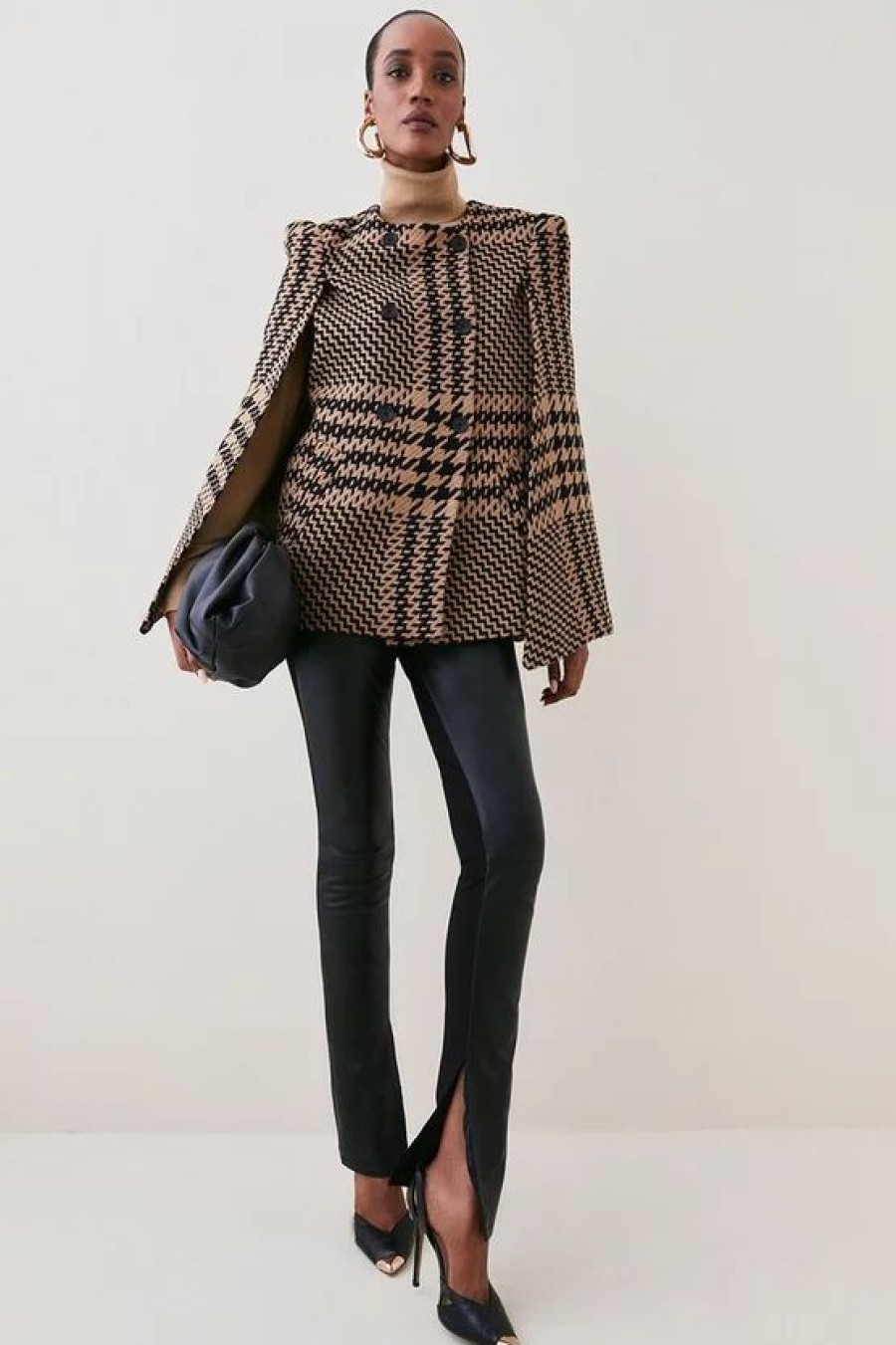 Online * Best Reviews Of Karen Millen Italian Wool Blend Check Cape Coat Camel