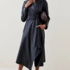 Best * Best Sale Karen Millen Leather Collared Drape Hem Coat