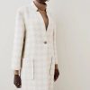 Online * Brand New Karen Millen Italian Wool Cashmere Over Size Dogtooth Coat Neutral