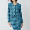 New * Best Sale Karen Millen Italian Check Boucle Tailored Collarless Jacket