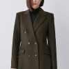 Clearance * Outlet Karen Millen Italian Virgin Wool Double Breast Short Coat Khaki