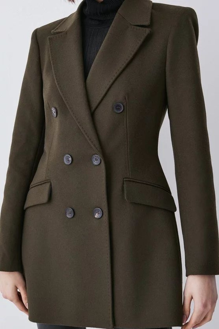 Clearance * Outlet Karen Millen Italian Virgin Wool Double Breast Short Coat Khaki