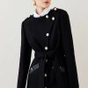 New * Discount Karen Millen Italian Virgin Wool Military Button Up Coat Black