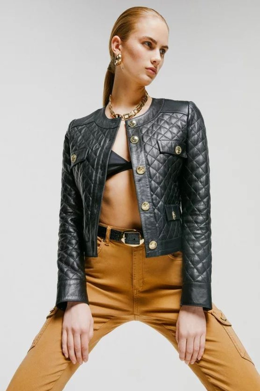 Clearance * Top 10 Karen Millen Leather Quilted Trophy Jacket