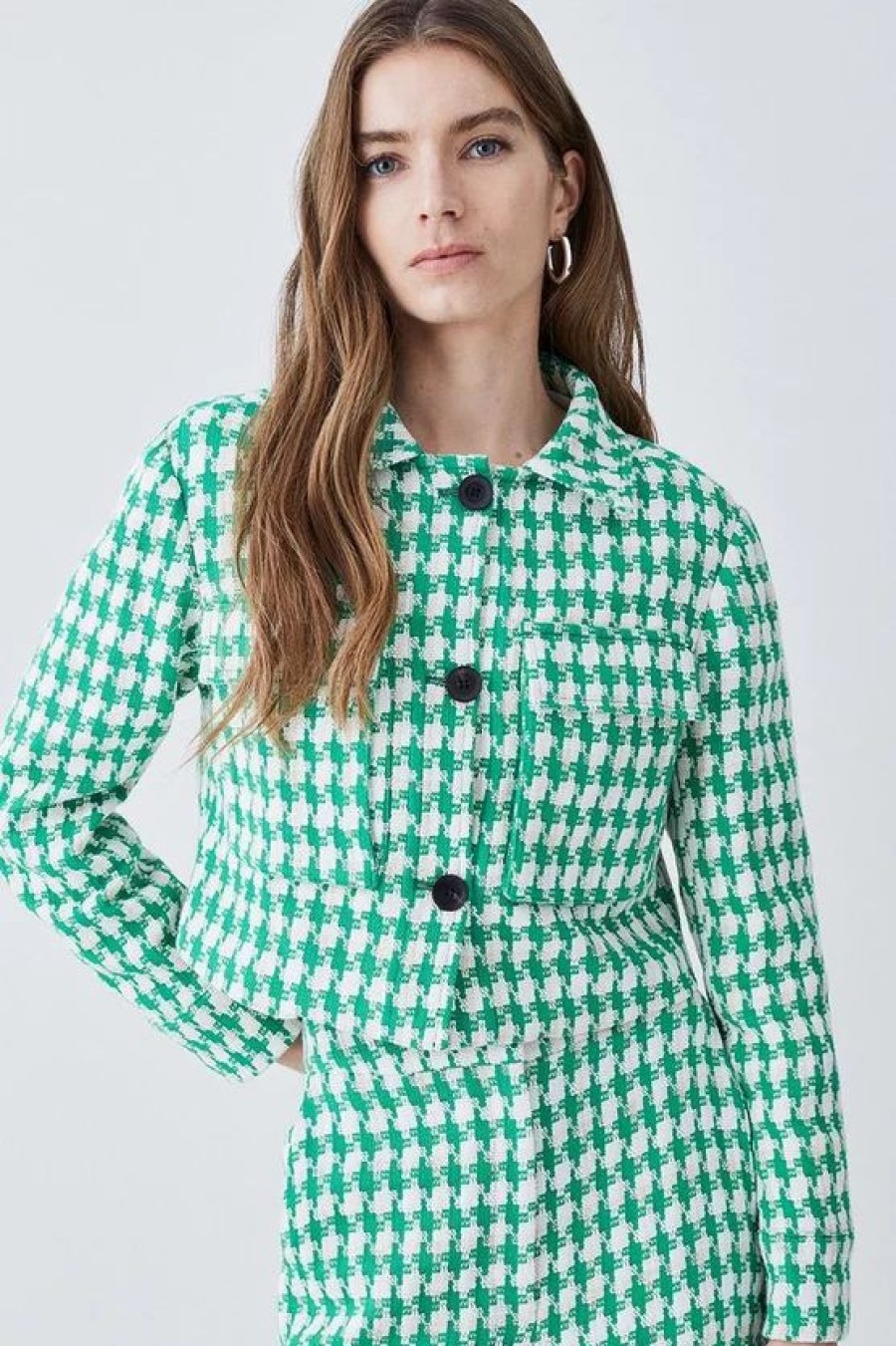 Wholesale * Wholesale Karen Millen Petite Check Tweed Cropped Jacket Green