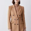 Online * Wholesale Karen Millen Italian Virgin Wool Double Breasted Short Coat Camel