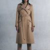 New * Top 10 Karen Millen Italian Virgin Wool Jacquard Contrast Trench Coat Camel