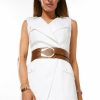 Online * Outlet Karen Millen Linen Blend Belted Sleeveless Biker Jacket Ivory