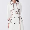 New * Budget Karen Millen Petite Collar Detail Belted Trench Coat Ivory