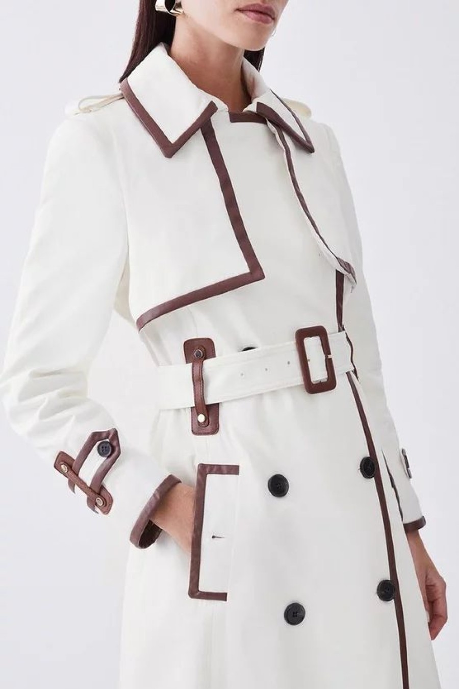 New * Budget Karen Millen Petite Collar Detail Belted Trench Coat Ivory