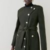 Best * Best Sale Karen Millen Italian Virgin Wool Military Button Up Coat Khaki