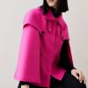 Best * Wholesale Karen Millen Italian Virgin Wool Funnel Neck Cape Coat Pink