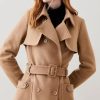 Online * Budget Karen Millen Italian Virgin Wool Collared Belted Coat Camel