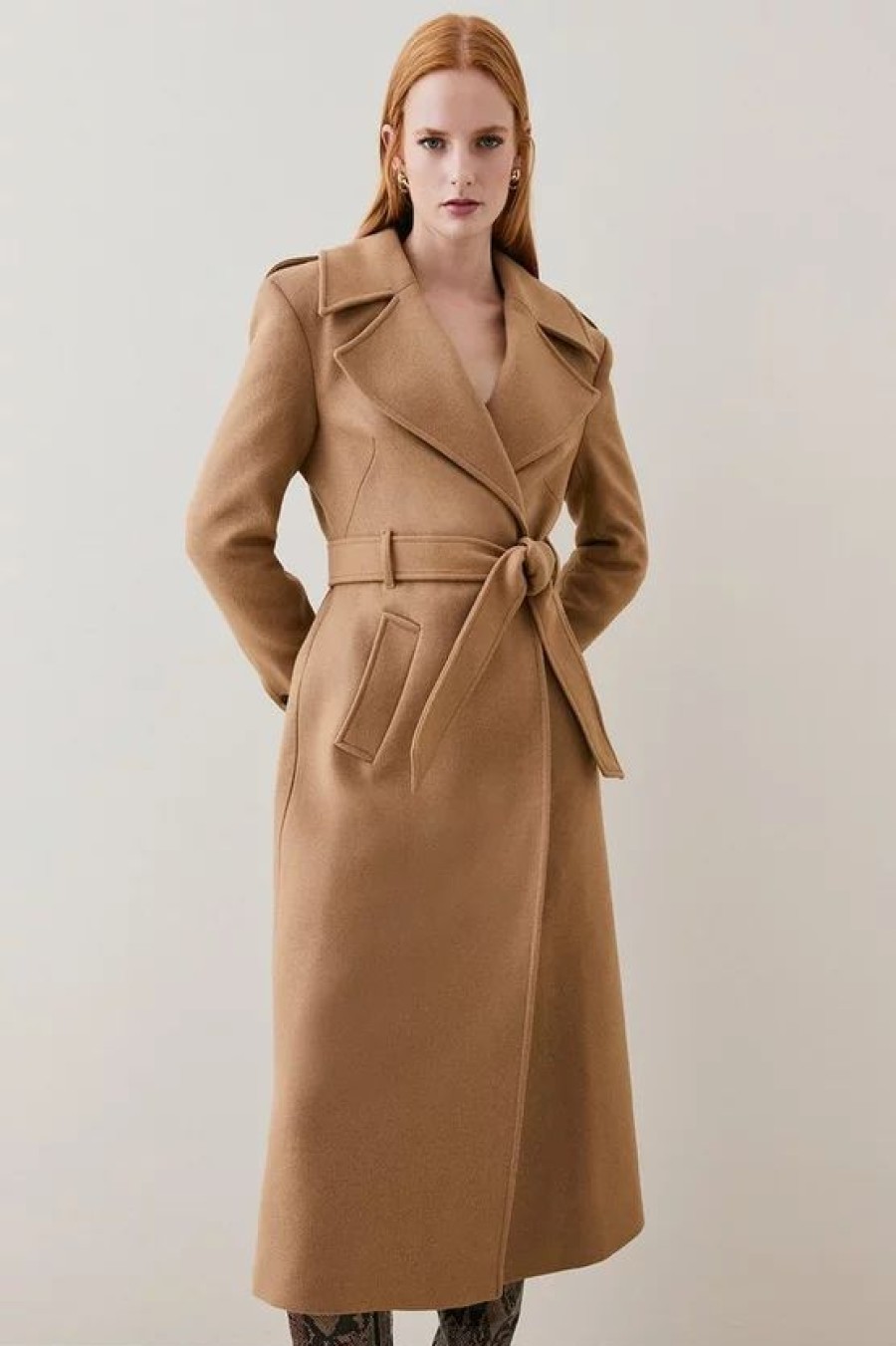 Wholesale * Best Pirce Karen Millen Italian Virgin Wool Blend Strong Shoulder Coat Camel