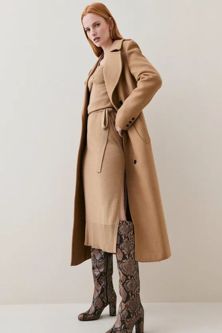 Wholesale * Best Pirce Karen Millen Italian Virgin Wool Blend Strong Shoulder Coat Camel