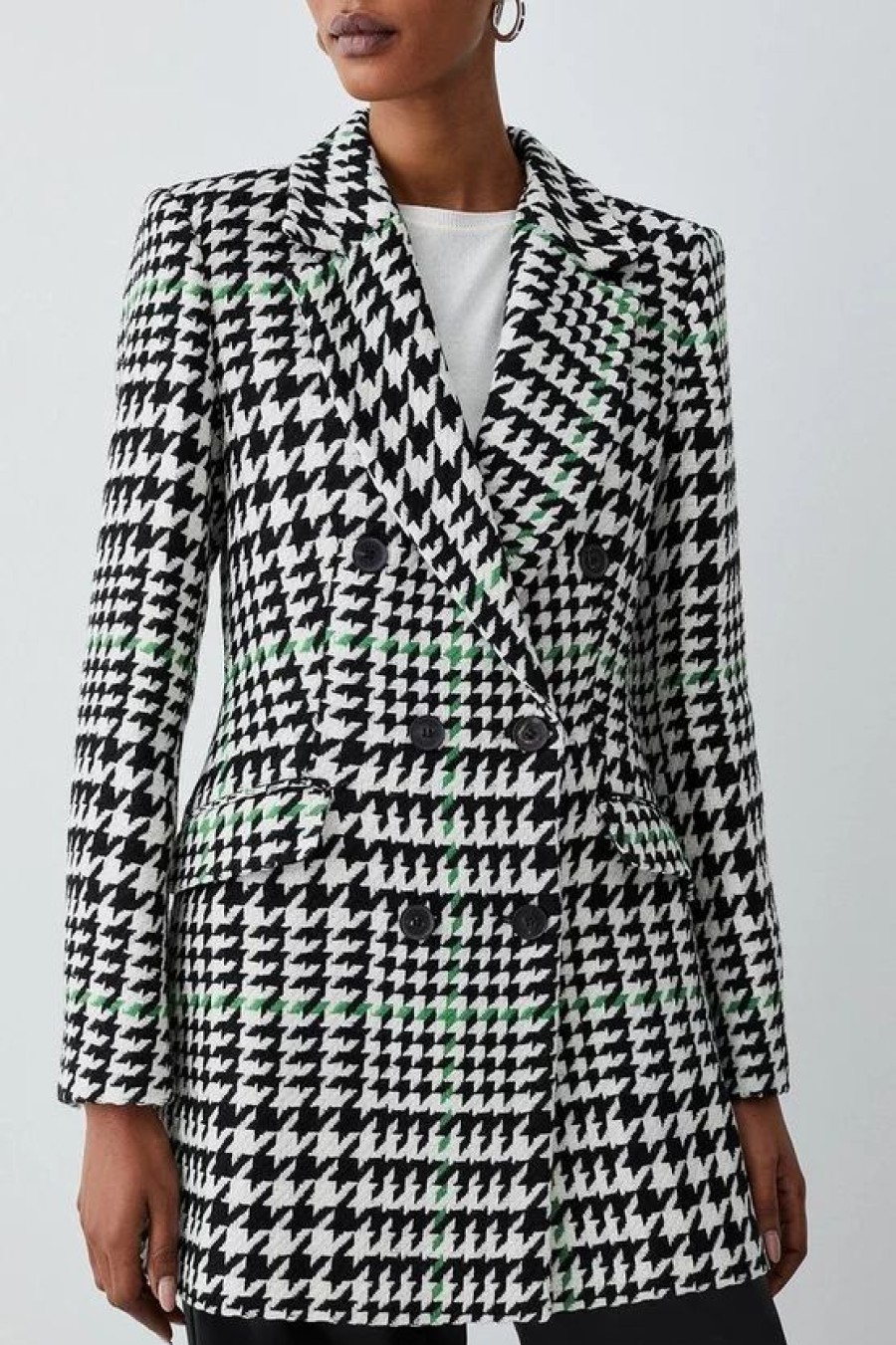 Clearance * Deals Karen Millen Italian Wool Mix Check Double Breast Short Coat Multi