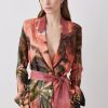 Hot * Cheap Karen Millen Petite Satin Palm Print Belted Woven Jacket Orange