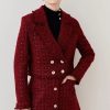 Wholesale * Deals Karen Millen Tweed Gold Button Cropped Frayed Edge Jacket Red