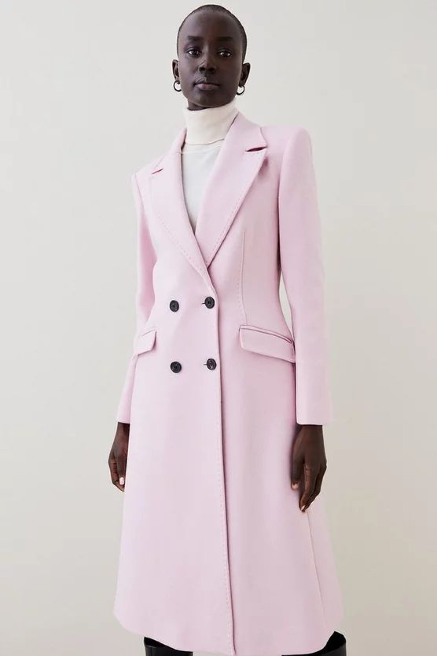 Online * Cheapest Karen Millen Italian Virgin Wool Fitted Coat Pale Pink