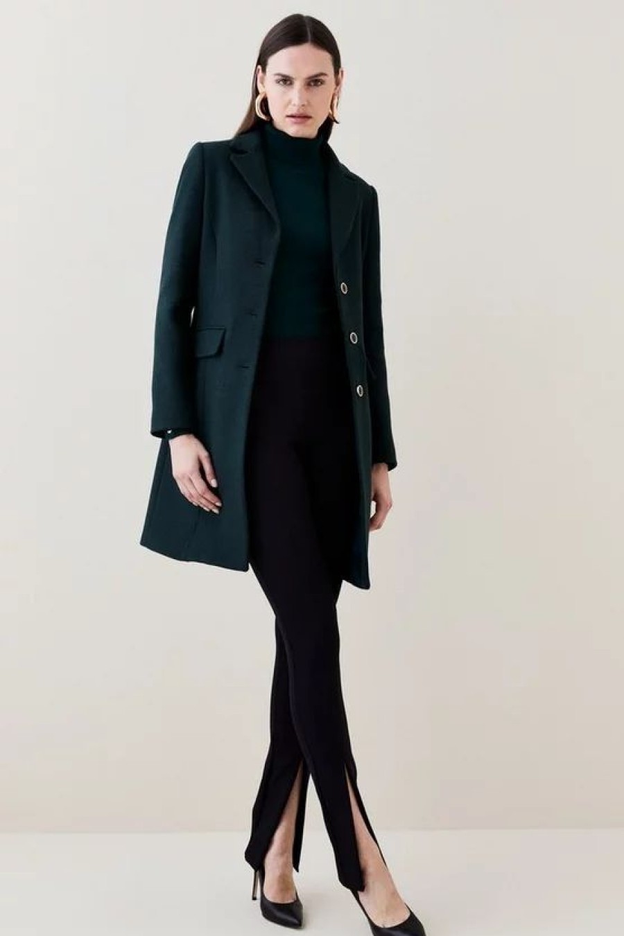 Hot * Best Reviews Of Karen Millen Italian Wool Tailored Coat Forest