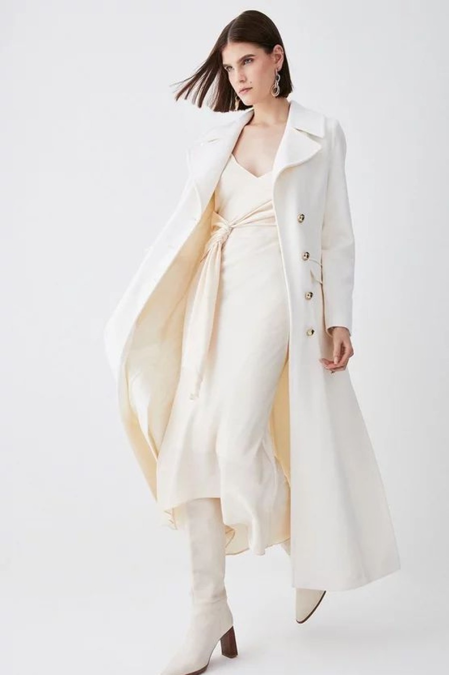 Best * Best Pirce Karen Millen Italian Wool Side Split Tailored Maxi Coat