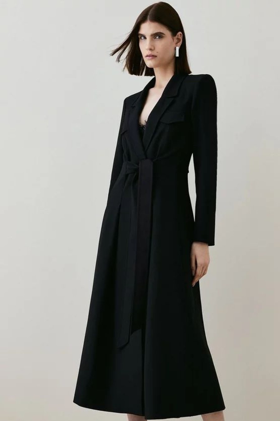 New * Best Reviews Of Karen Millen Compact Stretch Longline Evening Coat Black