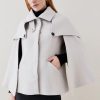 Online * Discount Karen Millen Italian Wool Funnel Neck Cape Coat Oatmeal