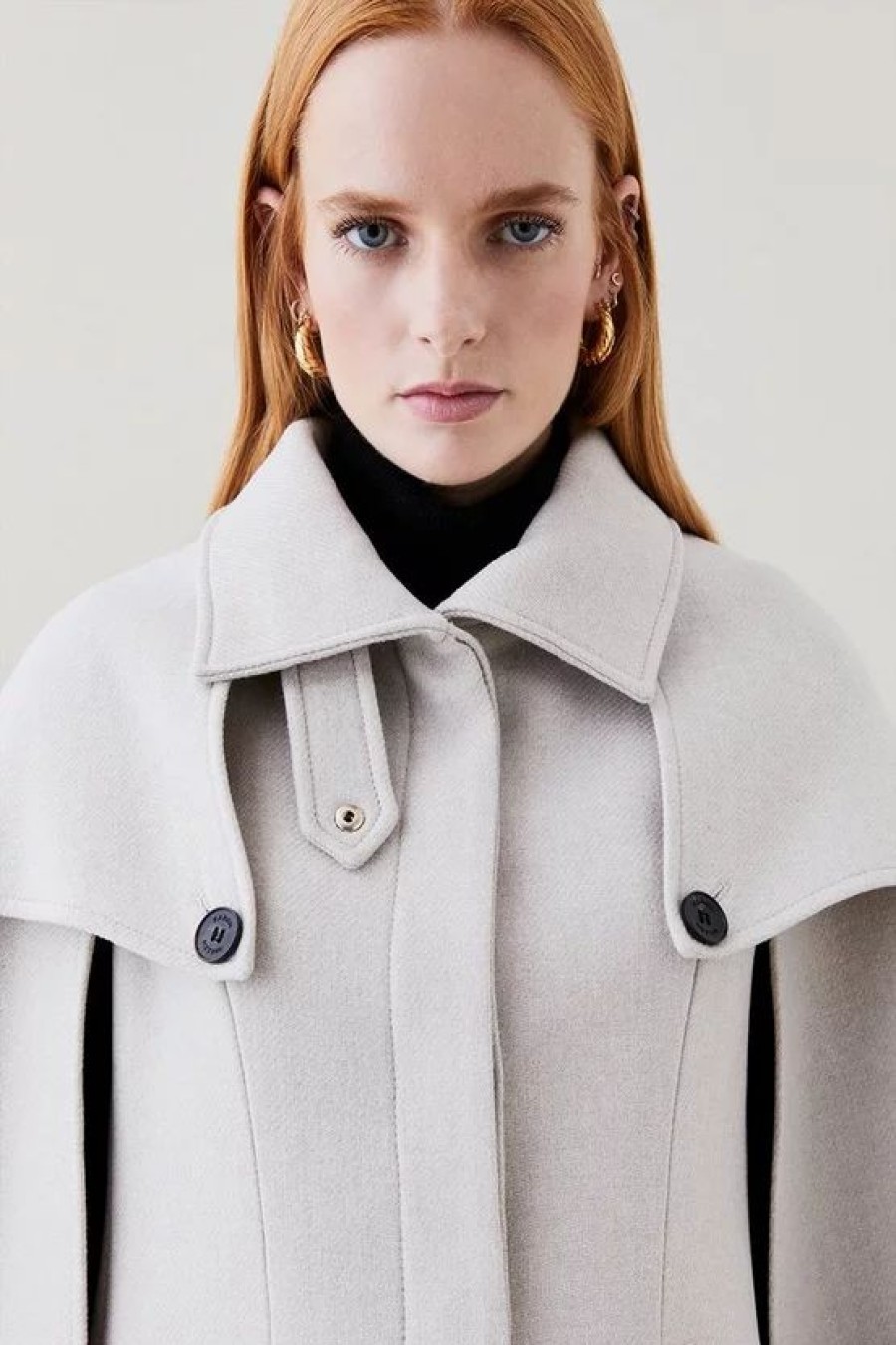 Online * Discount Karen Millen Italian Wool Funnel Neck Cape Coat Oatmeal