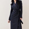 Clearance * Outlet Karen Millen Satin Back Crepe Double Breasted Longline Coat