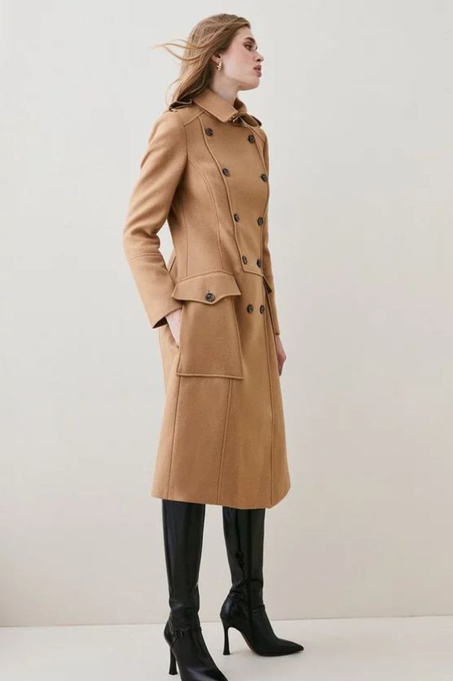 Online * Hot Sale Karen Millen Italian Virgin Wool Military Coat Camel