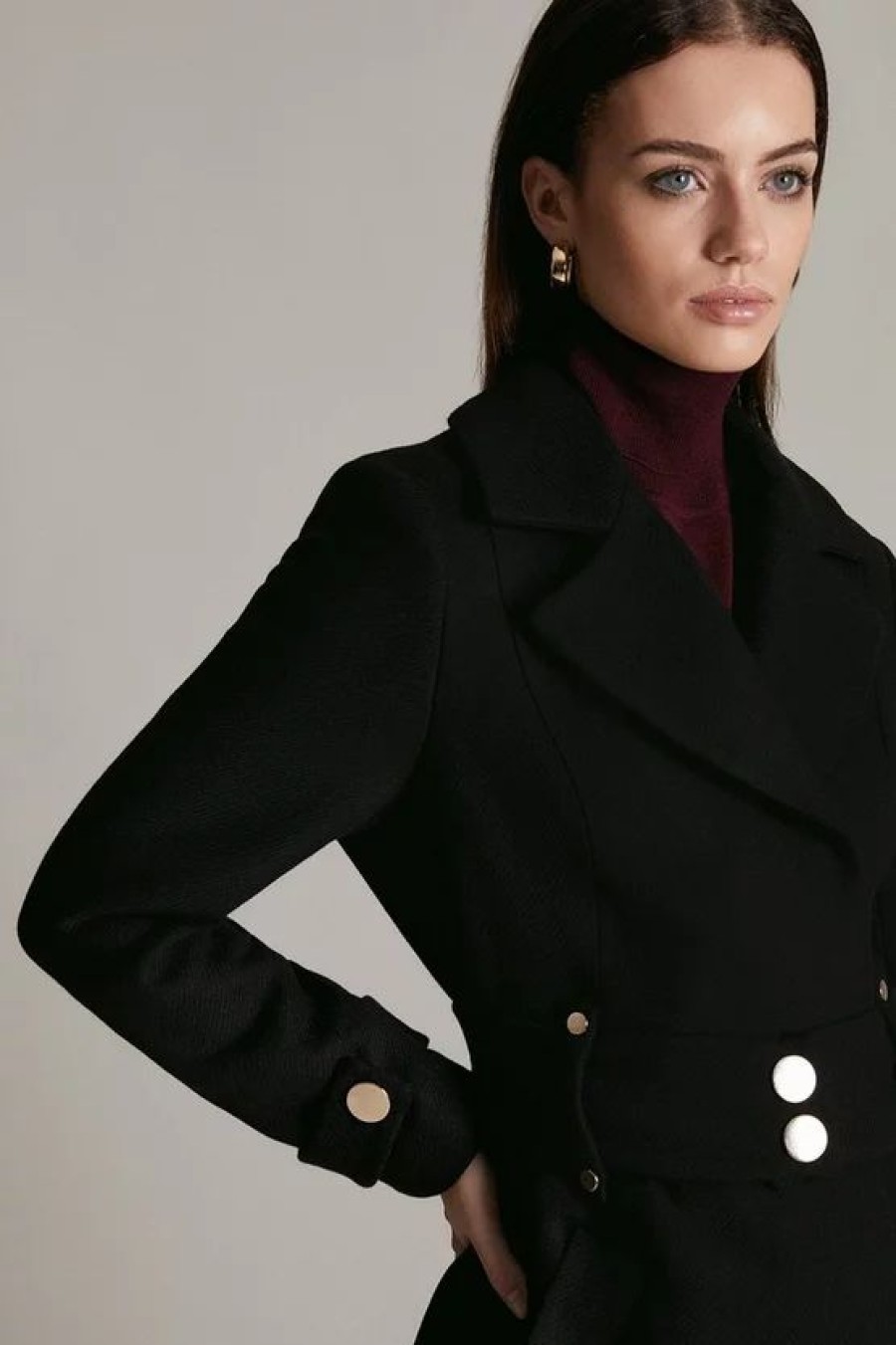 New * Budget Karen Millen Petite Italian Wool Mix Popper Detail Coat