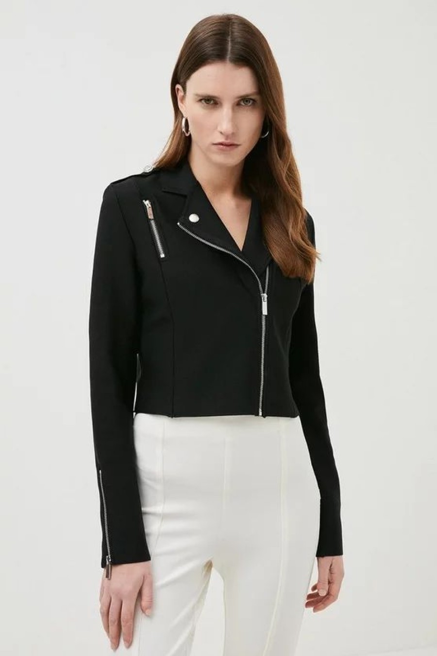 Wholesale * Deals Karen Millen Bandage Knit Cropped Biker Jacket Black